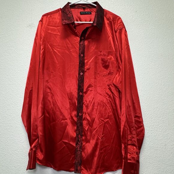 Barry Wang Red Paisley Long Sleeve Button Up Shirt Men's XLarge - Picture 2 of 9